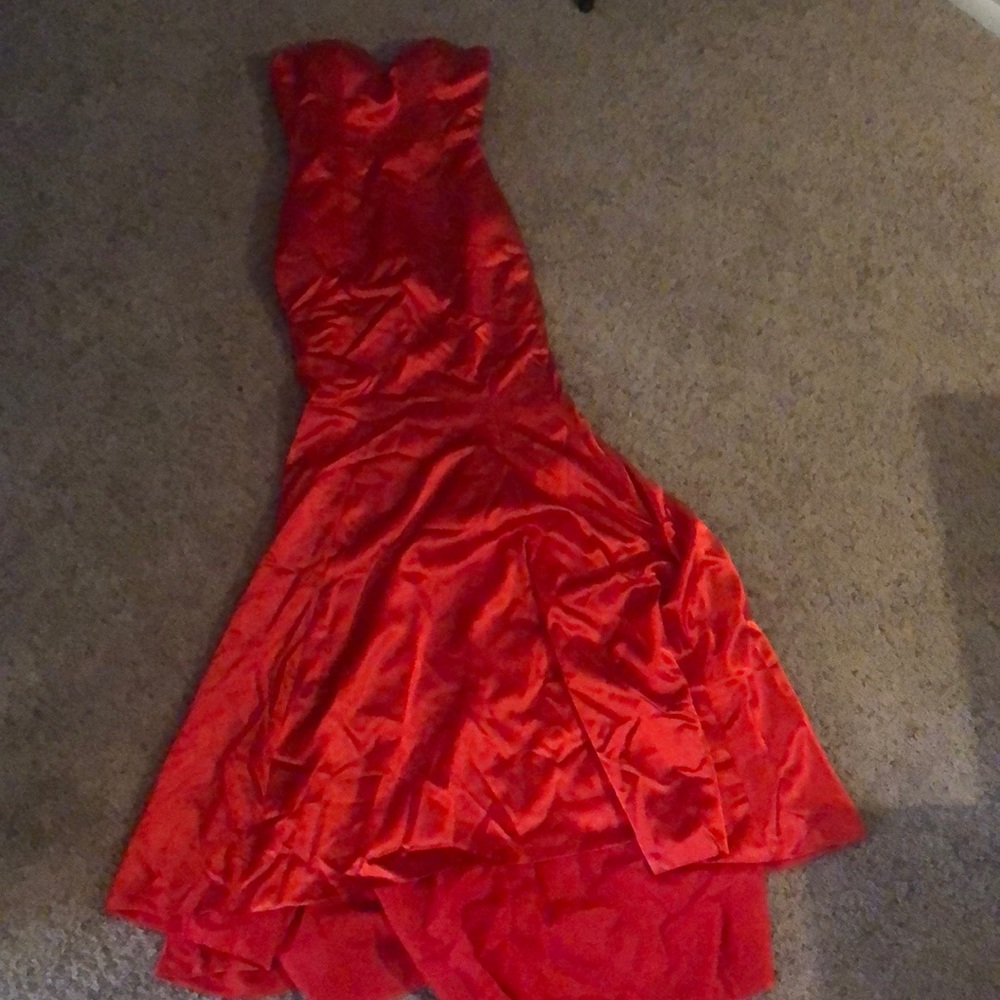 Red silk long gown